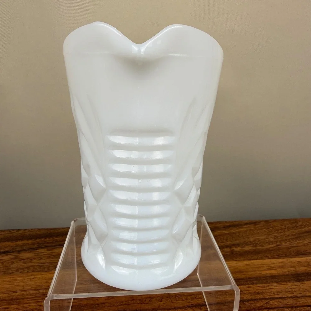 Anchor Hocking Milk Glass Pitcher Pineapple Pattern White Vtg Mid Century 6in